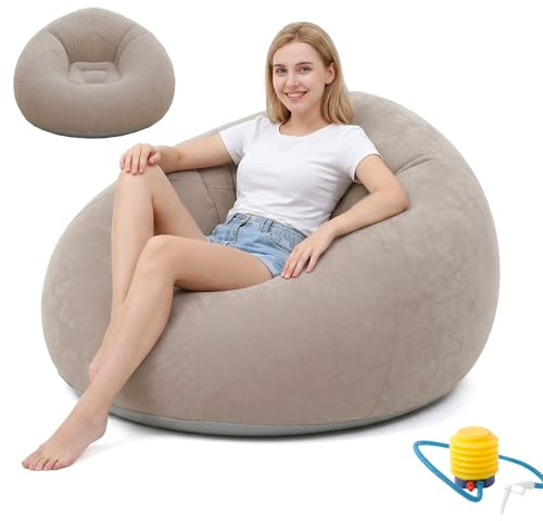 MOFXWHE Poltrona gonfiabile, divano gonfiabile, impermeabile, gonfiabile, con pompa ad aria, portatile, galleggiante, per esterni, campeggio, viaggi, spiaggia, piscina (grigio)