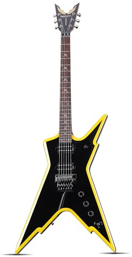 Leo Jaymz Diminator 6-String Electric Guitar, 24-Fret Solid Mahogany Body, Roasted Maple Neck, Rosewood Fingerboard, Alnico V Humbuckers, Double-Locking Tremolo System with Bone Nut (Black-Yellow)
