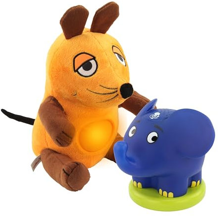 ANSMANN Kuscheltier Nachtlicht die Maus + Sternenlicht Elefant /Perfekte Einschlafhilfefür Kinder & Babys mit Schlummerlied Musik /Sendung mit der Maus