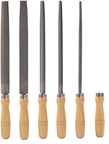 Carbon Steel File Set with Wooden Handles File for Wood, Metal, Plastic, 5 Pieces (Steel File, Large)