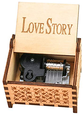 Youtang Love Story Music box 18 Note Windup Clockwork Mechanism Engraved Wood Music Box for Kids,Play Love Story,Brown