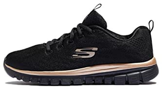 Skechers Femme Graceful-Get Connected Baskets, Noir Rose Gold, 38.5 EU