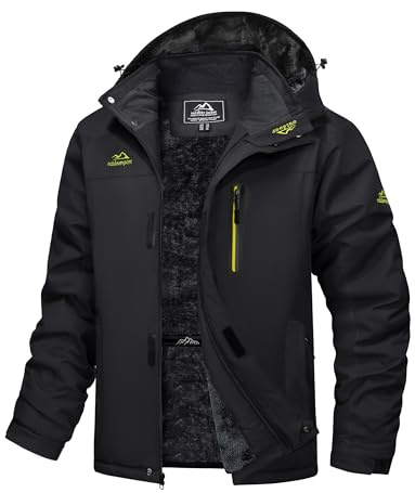 MAGCOMSEN Ski Jacket Men Winter Warm Snow Coats Waterproof Fleece Lining Hooded Hiking Snowboarding Skiing Parka Raincoat Black, M