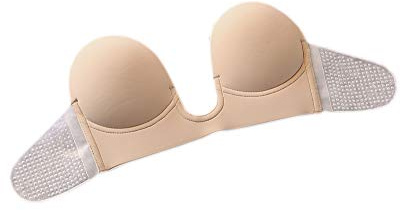 Sujetador Adhesivo Invisible de Mujer sin Tirantes,Sujetador de Silicona en Forma de U Reutilizable Autoadhesivo Push Up Bra para Backless Dress Beige D