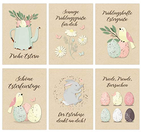 Papierdrachen 12 Osterkarten zum Sammeln und Verschicken - liebevoll gestaltetes Postkarten Set Packpapier Pastell - Grußkarten Set 13