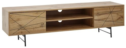 FineBuy Lowboard Holz Eiche-Dekor 160x45x40 cm TV-Kommode mit Zwei Türen, Design TV-Schrank Hoch, Fernsehtisch Fernsehschrank Modern, Fernsehkommode Wohnzimmer