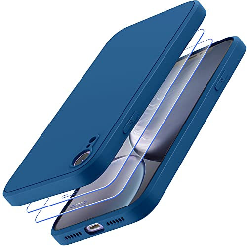 Losvick Case for iPhone XR - Liquid Silicone with 2 x Tempered Glass Screen Protector, iPhone XR Case - TPU Soft Slim Shockproof Bumper Phone Case Cover - 6.1 inch - Midnight Blue