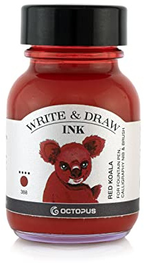 Octopus Red Koala Waterproof Ink for Writing and Drawing, Lightfast Ink for Fountain Pen, Brush, 50 ml