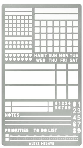 Aleks Melnyk No.423 Metallstencil för Bullet Journaling, bokmärke, planering, ritning, banderoller, linjer, listor, planeringsstämplar, vanasätare, prickjournal schablon för dagbok, mall, klippbok,