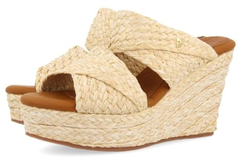 GIOSEPPO Sandali Alti Zeppa Colore Pelle Stile Mule con Rafia per Donna FRAZZANO, CUOIO, 37 EU
