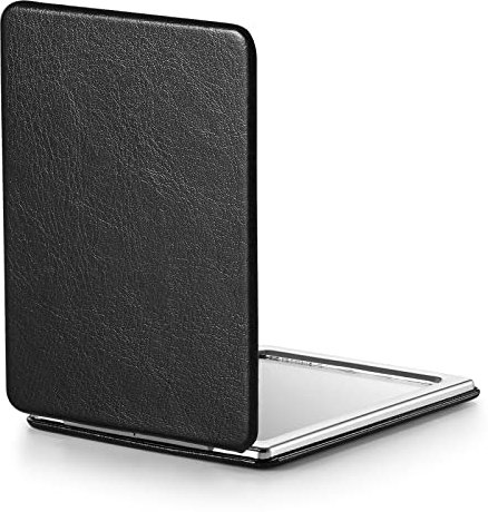 OMIRO Espejo Compacto, Aumento 1X/3X de Cuero PU Clásico, Ultra Portátil de Bolsillo para Bolsos y Viajes, 8.5cm*6.2cm (Negro)