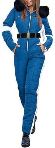 Snödräkt för kvinnor, one-piece skidoverall, vattentät, vindtät, vinter, varm one-piece skidoverall, skiddräkt, damoverall med huva för vandring, klättring, isolerad snowboard, Z-4blå, M