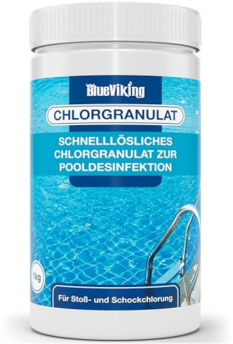 Chlor Pool Granulat 1kg, Chlor für Pool zur Schockchlorung, schnelllösliches Chlor für einen klaren Pool, Chlor Granulat zur Erstanwendung, Chlorgranulat für Pool