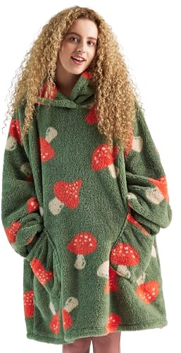 BEDSURE Hoodie Decke mit Ärmeln - Kuschelpullover als Geschenke für Frauen - Kuscheldecke mit Ärmeln Weich Warm Tragbare Decke Weihnachtsgeschenke für Frauen Damen Herren Freundin, Pilz Printed 95x85