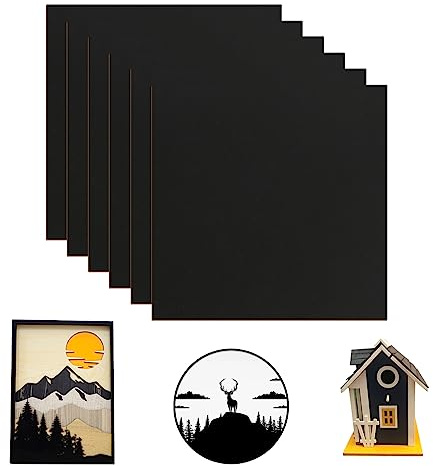 ATOMSTACK Lot de 6 plaques de contreplaqué noir - 30 x 30 cm - Panneau de fibres denses - Idéal pour la gravure laser, la découpe CNC, l'artisanat laser et les projets de bricolage
