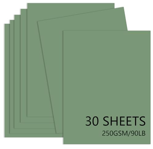 30 ark salviagröna kartongpapper 250 g/m² (8,5 x 11 tum), 250 gsm/41,7 kg tungviktsöverdrag, tjockt och slätt kortlager, perfekt för inbjudningar, menyer, hantverk, gör-det-själv-kort, konst och