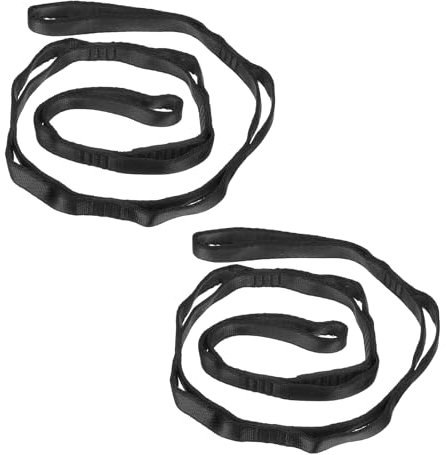 PATIKIL Daisy Chain Straps, 2 Pack Strong Climbing Strap Adjustable Nylon Chain Sling with 8 Loops for Aerial Yoga Hammock Swing, Black