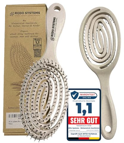 Ri|Do Systems Haarbürste ohne Ziepen - [TEST SEHR GUT] - Entwirrbürste u. Detangler Bürste für Damen, Herren & Kinder, für Locken, nasse, lange & feine Haare, Hair Brush, Reisebürste - sand/creme