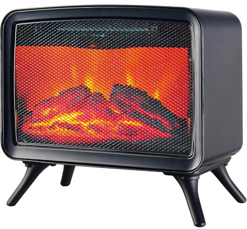 Avilia Caminetto Elettrico con Effetto Fiamma Finta - Potenza e Termostato Regolabile 800/1600W per un Riscaldamento Efficace e un Controllo della Temperatura Ottimale - 34x18x30 cm