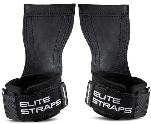 Fitgriff® Elite Straps 2.0 - Zughilfen mit Gummi-Pad für Krafttraining - Bodybuilding, Fitness, Gym - Lifting Straps - für Frauen und Männer (Schwarz, M/L)