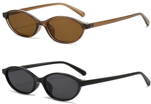 LJCZKA Gafas de Sol Ovaladas Retro para Mujer, Pequeñas Ojo de Gato Lentes de Sol Vintage Años 90 Moda Chic Estrecho Marco Protección UV400