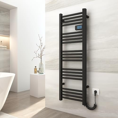 EMKE Toallero electrico baño 120x40 cm,450W, Radiador de Baño con Controlador de Pantalla Digital, Secador de Toallas Eléctrico Recto (Negro)