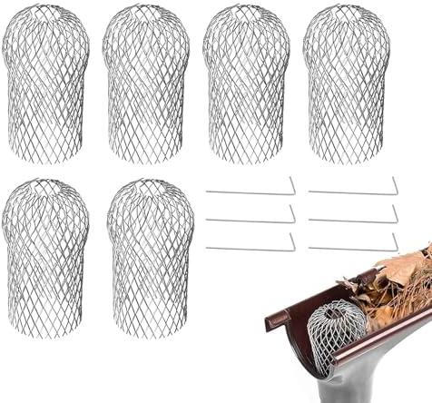 AMSGANK 6 Stück Dachrinnen Laubschutz, Rinnensieb Dachrinnenschutz Fallrohrschutz Regenrinnen Regenrohrschutz Schutzgitter Dachrinnensieb Laubschutz Dachrinnenfilter für Dachrohre Laubfanggitter