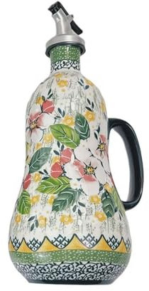 Flacon distributeur d'huile d'olive en céramique italienne de 700 ml, bouteilles d'huile d'olive peintes à la main, huilier et vinaigre décoratifs en grès avec bec verseur en acier inoxydable pour la