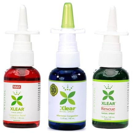 Xlear Naturlig Nässpray med Xylitol The Power Trio Bundle of Regular, Rescue and Max Saline Nose Spray, 1.5 fl oz (Pack of 3)