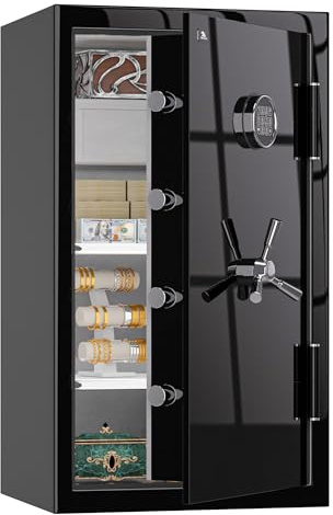 TIGERKING 8.78 Cu Ft Large Fireproof Safe for Home, Waterproof Floor Security Jewelry Safe with Digital Lock, Heavy Duty Steel Cabinet Safes with Drawer and Adjustable Shelves for Valuables