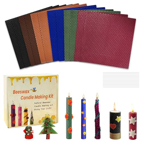 Hengrongshen Juego de velas de cera de abejas, 12 placas de cera de abejas, placas de cera de abejas para velas con mecha, placas de cera de abejas, velas DIY para adultos y niños (C)