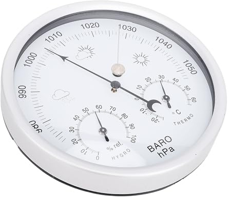 Garsent Väggfäste Aluminiumlegering Rund Väderstation Barometer Hygrometer Inomhus Utomhusbruk Enkel Installation Vänner och Familj