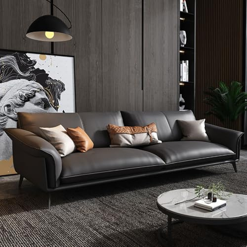 Nordisk lyxig modern enkel lädersoffa, massiv träram, rymlig och mjuk soffa, modern stor storlek, lämplig för vardagsrum/kontor/lägenhet.