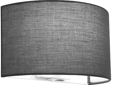 HARPER LIVING Indoor Wall Light with Switch, 1xE27 ES Wall Wash Lighting with Grey Semi-Circle Fabric Shade, Up and Down Wall Sconce Lamp, Ideal for Bedroom, Living Room, Hallway, Hotel