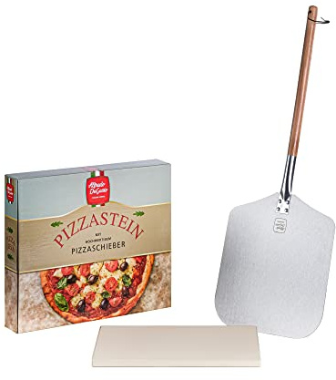 ALFREDO DAGUSTO Pizzastein Set Inklusive Pizzaschieber | Pizzastein 30x38cm Aus Hochwertigem Cordierit Mit Edelstahl Pizzaschieber | Premium Qualität