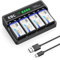 EBL LCD Chargeur de Piles 9V Rechargeables, Chargeur M7015 avec 4PCS Piles 9V Rechargeables 600mAh Li-ION, Rapide Chargeur pour 9V 6F22 Li-ION Ni-MH Ni-CD Batteries，avec Port USB