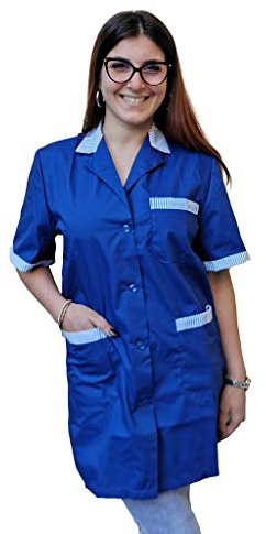Camice da Lavoro,Casacca MAESTRA Asilo,Insegnante Scuola,operaia, Donna Corto Blu Made in Italy (XL, Blu)