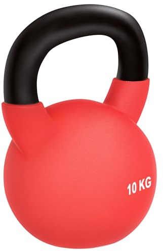 HOMCOM Pesa Rusa de 10 kg de Hierro Fundido Kettlebell con Revestimiento de Neopreno y Mango Ancho Mancuernas de Bola para Entrenamiento de Fuerza en Gimnasio Casa 19x12x22 cm Rojo