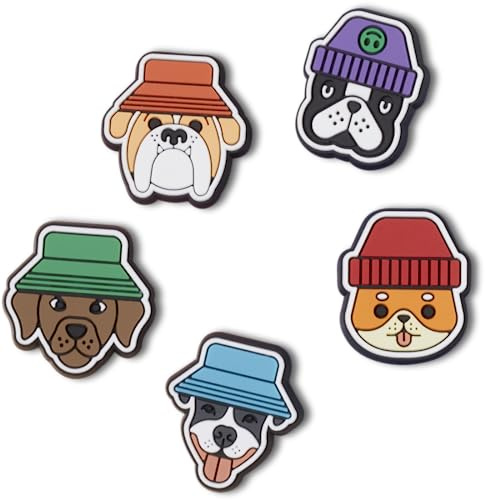 Crocs 5-pack Animal Jibbitz Shoe Charms Breloques de Chaussure Mixte, Dogs in Hats, Taille Unique