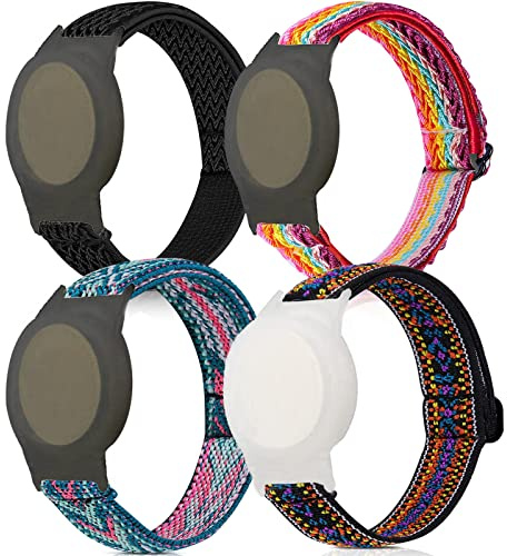 Yibcaiic Lot de 4 bracelets Airtag pour enfants, bracelets en nylon pour Apple Air Tag, support de traqueur GPS anti-perte avec étui de protection, bracelet de montre pour enfants, bracelet réglable