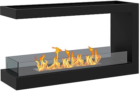 HOMCOM Chimenea de bioetanol de 3 Caras con Quemador de 2,4L y Tiempo de combustión de 4 Horas, Biochimenea con Panel de Vidrio y Cubierta 30㎡, 100x30x55cm, Negro.
