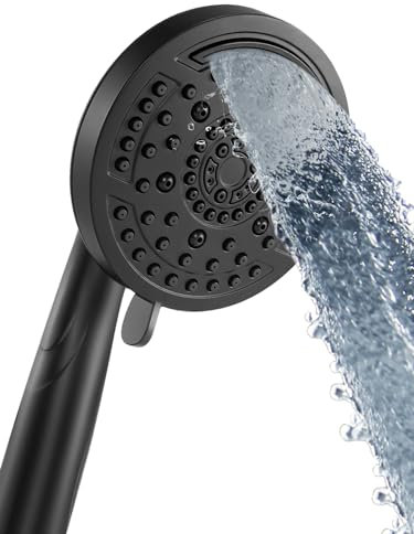 New Waterfall Shower Head with Handheld, Without Hose, High Pressure 7 Spray Mode Showerhead, Built-in Pause Mode & Non-Clogging Nozzles High Flow, Hand Shower 1.80 GPM, Black