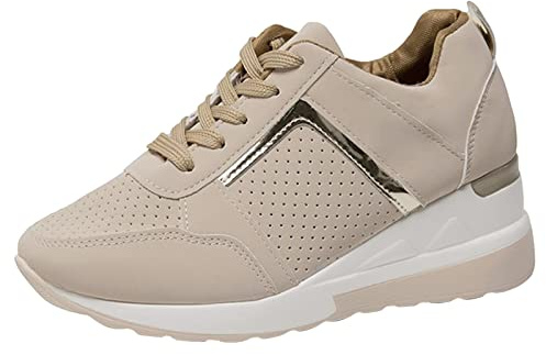 Zapatillas con plataforma para mujer - Zapatos con cordones para mujer - Tacón con cuña - Amortiguación - Zapatos de ocio - Antideslizantes - Zapatos de caminar cómodos de poner y quitar - Zapatos de