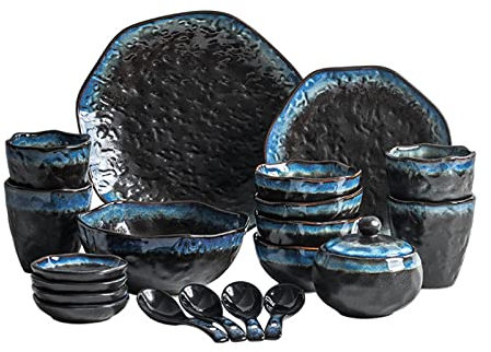 CCKUHN Juego de vajilla de Servicio de Mesa Juegos de vajilla de gres - Juego de Platos de 18 Piezas, Juego de vajilla Combinado Servicio para 4, Juego de vajilla, Platos de cerámica, pla