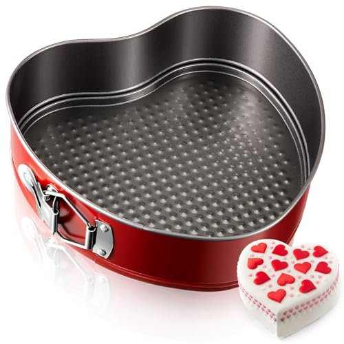 Tioncy Teglia a forma di cuore grande 22,9 cm antiaderente per torte a forma di cuore, stampo per cheesecake per feste di Natale, feste di fidanzamento e matrimoni (rosso)