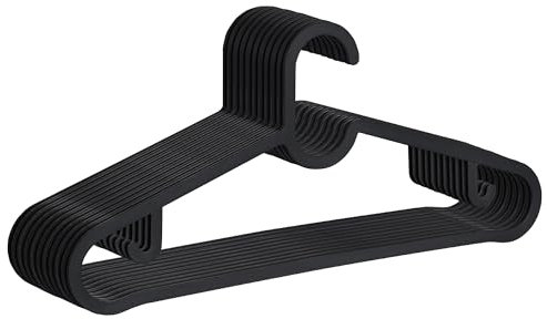 Pack de 20 Perchas de plástico para Ropa Adulto Resistentes. Cabezal Fijo, Antideslizantes. Finas para Camisetas Pantalones Camisas. Ahorra Espacio. Ganchos Interiores para Vestidos. Negras