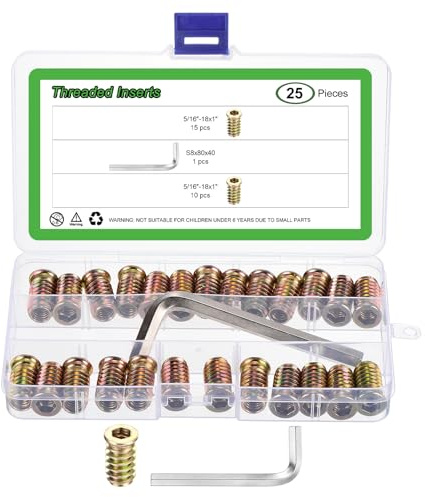 sourcing map 25Pcs 5/16-18x1 Threaded Inserts Nuts, Zinc Alloy Hex Socket Drive Screw-in Nut Threaded Inserts with 1Pcs Hex Wrench, Wood Inserts Bolt Assortment Kit for Wood Furniture