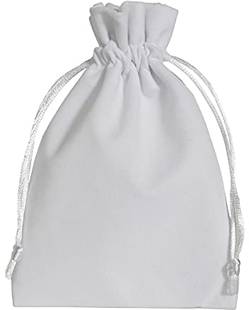 | 6 Samtsäckchen, Größe 20x12 cm, Samtbeutel-Geschenkverpackung, Hochzeit, Schmuckbeutel, Adventskalender, Nikolaus, Weihnachtsverpackung (weiss)