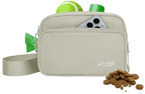 Runlight Dog Training Treat Pouch Fanny Pack,Dog Waist Belt,Dog Walking Bag Crossbody with Poop Bags,Puppy Treat Bag Training Pouch (Cream)
