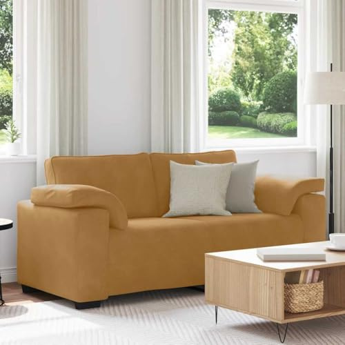 Runheo Tvåsitsig soffa brun 140 cm, sammet vardagsrum soffa, modern relaxsoffa med skumstoppning, robust ram för komfort, möbler